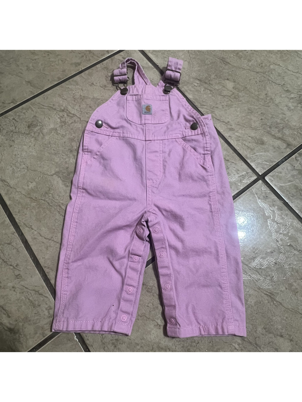 Carhartt Girls Pink Overalls Outdoors Button Closure Bib 9 Months baby one pice